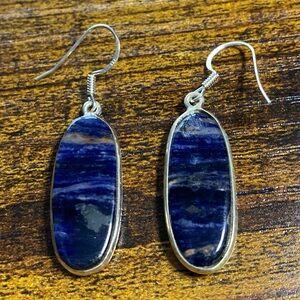Lapis Lazuli Set in 925 Sterling Silver Dangle Earrings
